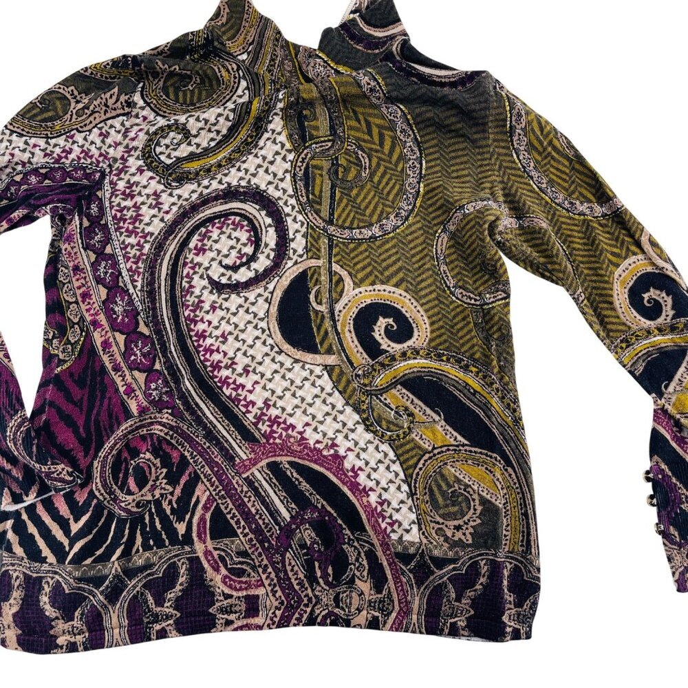 Chicos Size 1 Medium Multicolor Paisley Thin Lightweight Pullover‎ Sweater